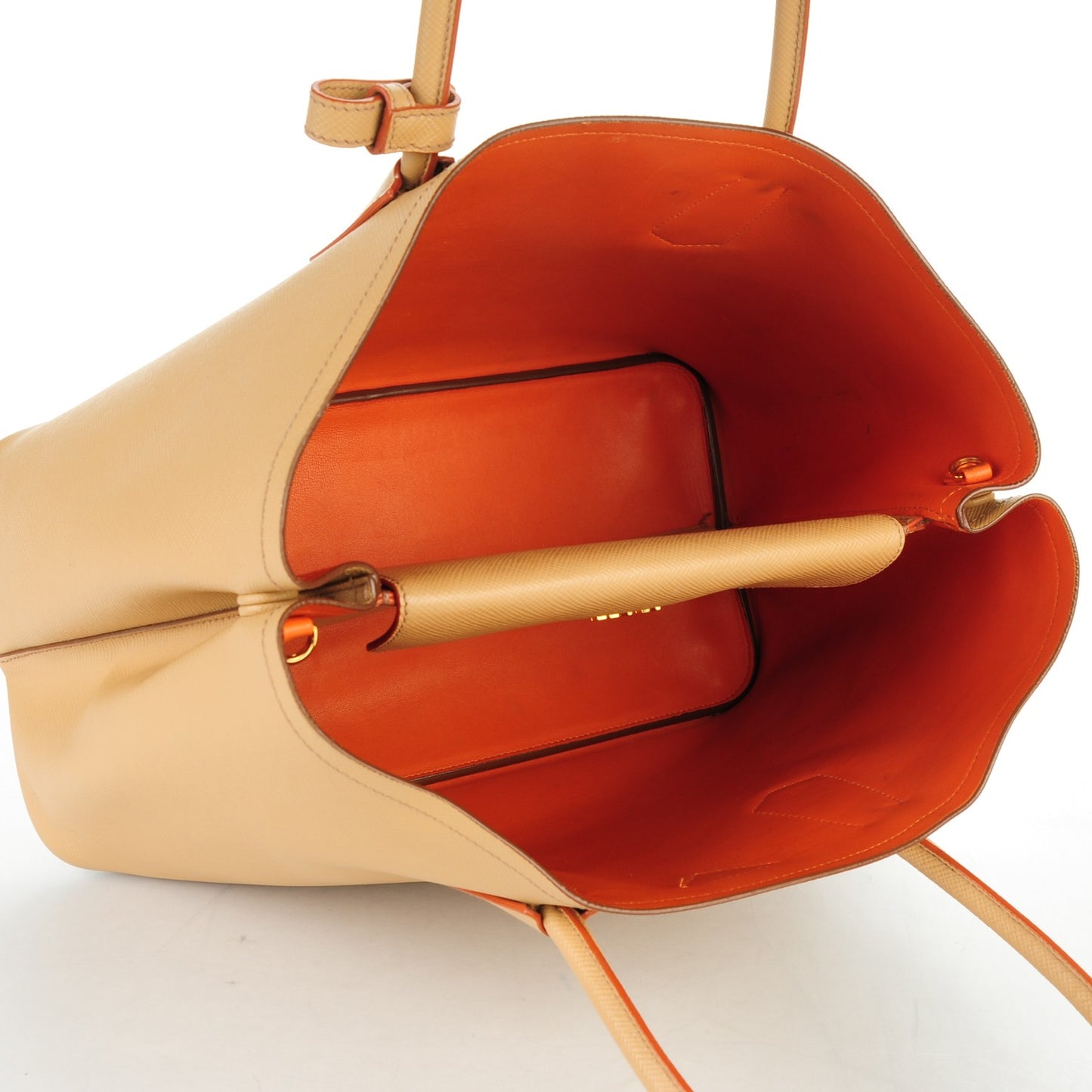 Saffiano Cuir Medium Double Bag Noisette Papaya