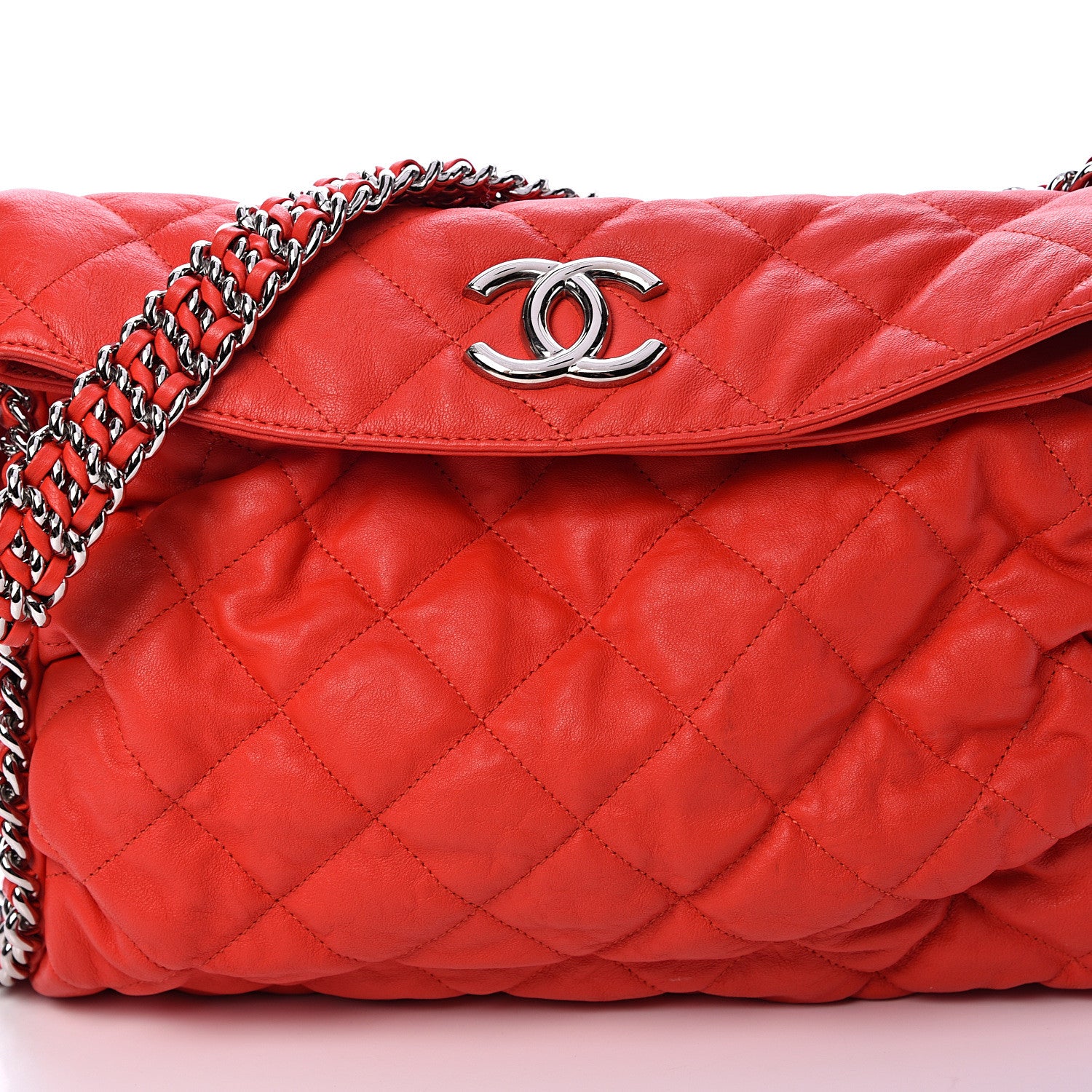 Chanel Washed Lambskin Chain Around Hobo Red 7 of 11