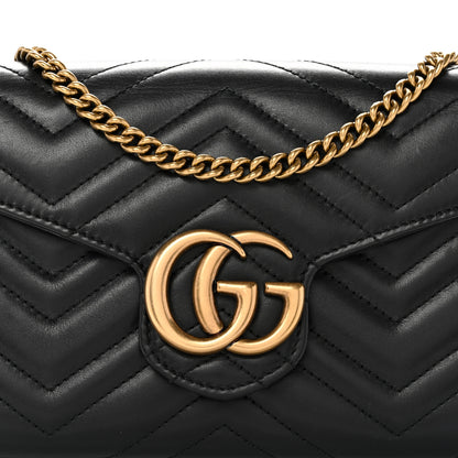 Gucci Calfskin Matelasse GG Marmont Chain Wallet Black 8 of 13