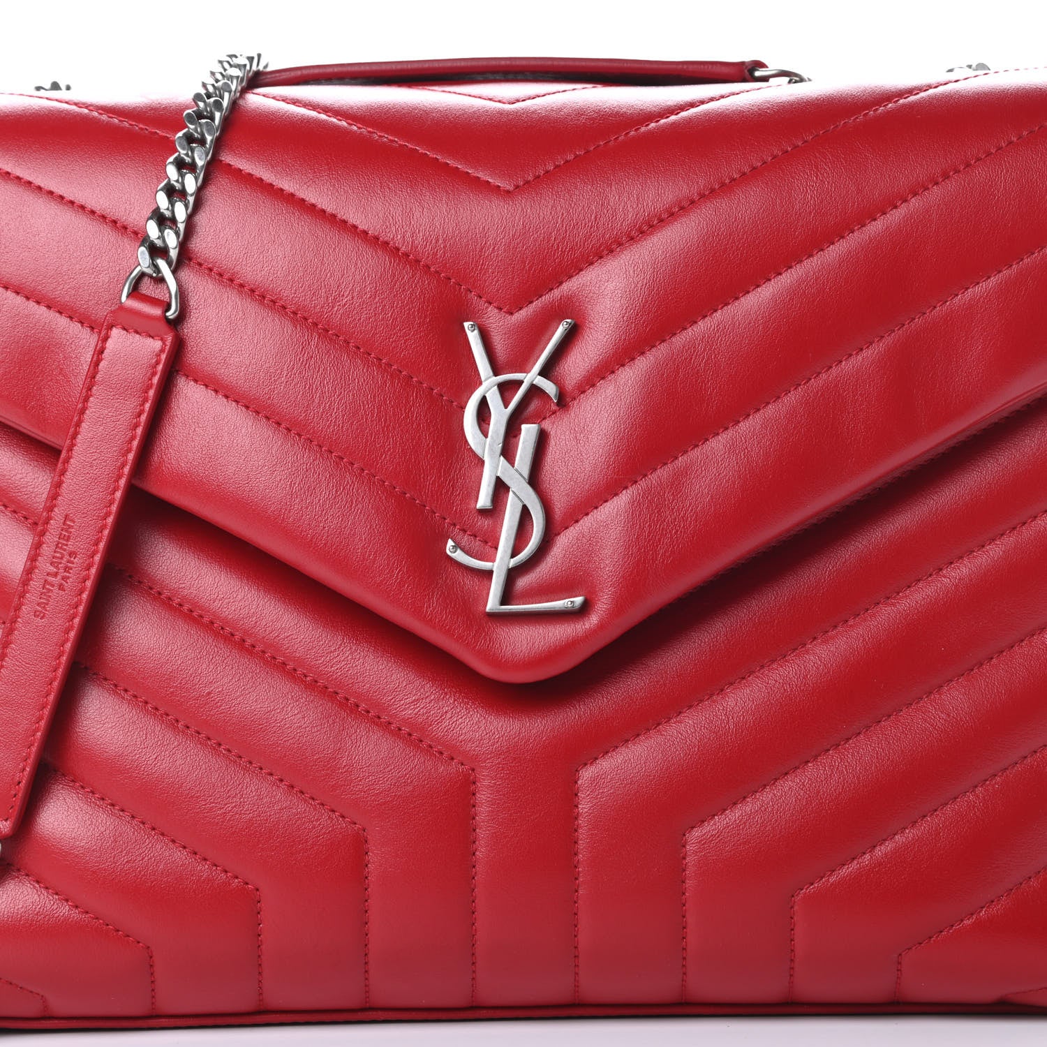 Saint Laurent Calfskin Y Quilted Monogram Medium Loulou Chain Satchel Red 9 of 15
