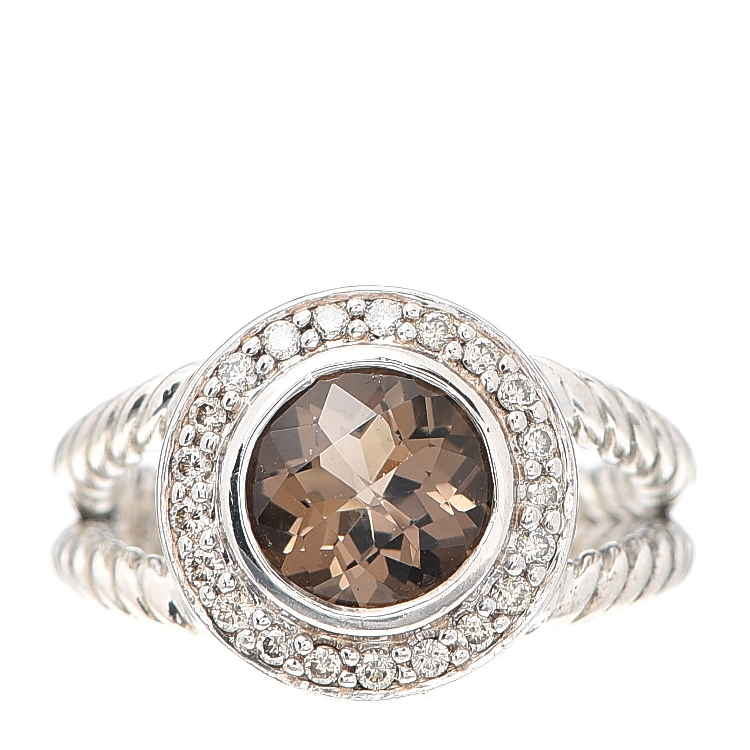 David Yurman Sterling Silver Diamond Smoky Quartz 8mm Petite Cerise Ring 53 6.25 1 of 4