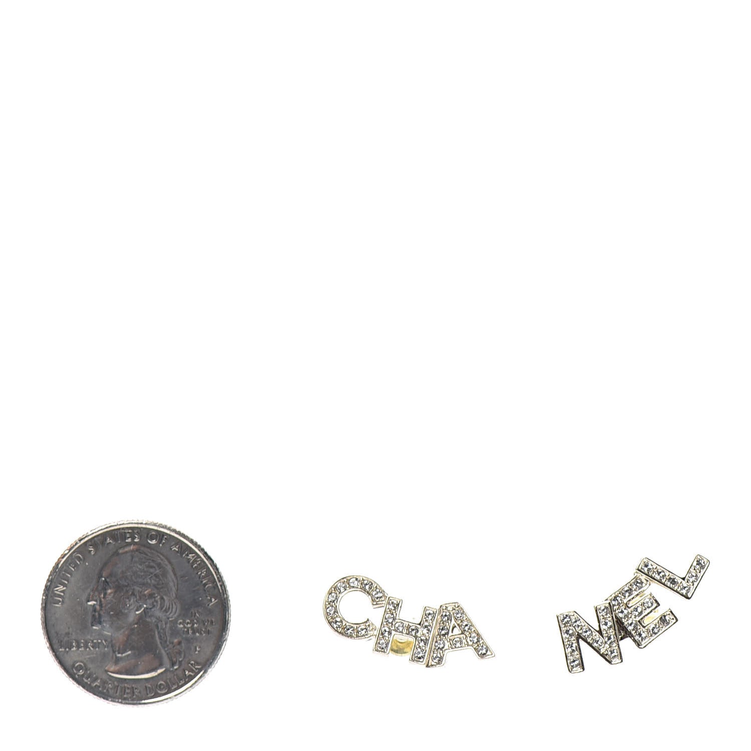 Chanel Crystal Pearl Signature Stud Earrings Gold 2 of 4