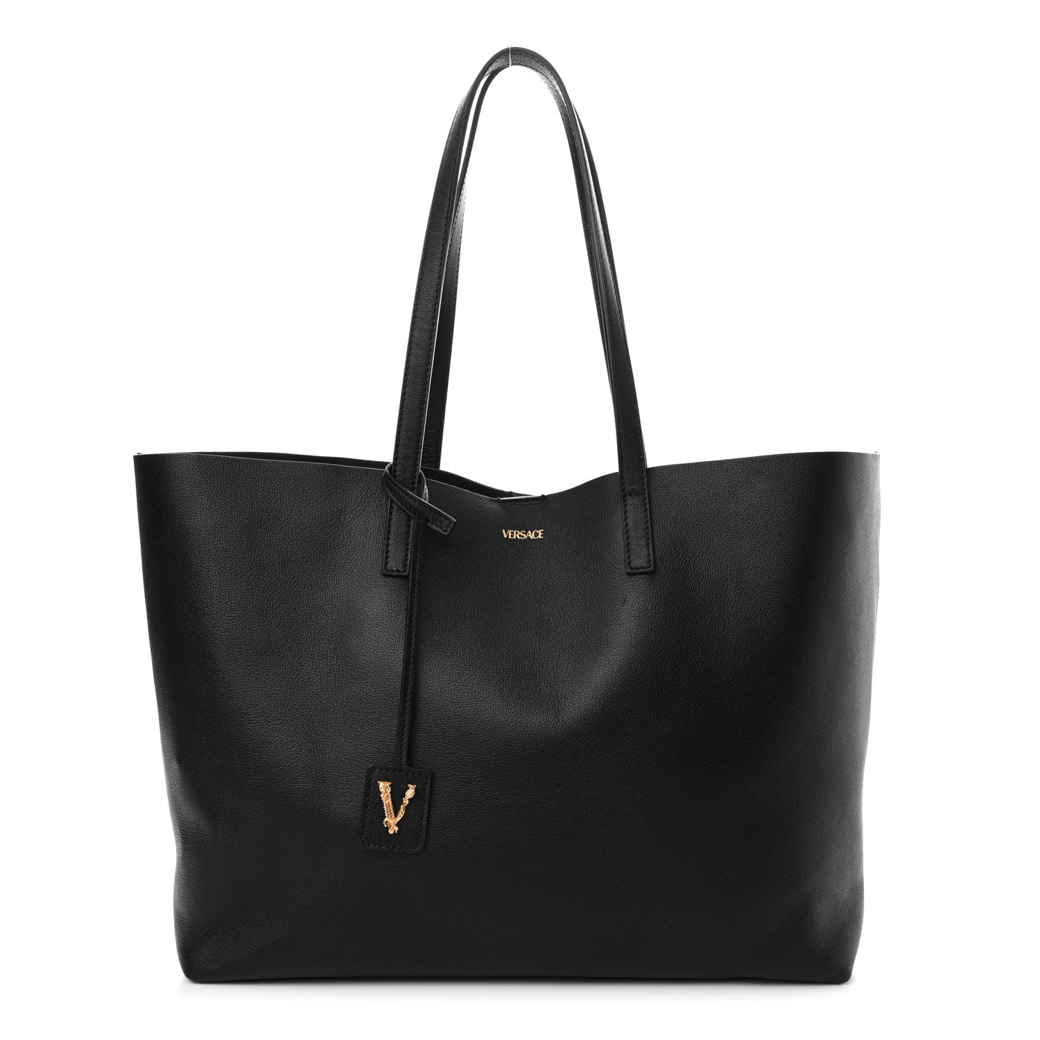 Versace Calfskin Virtus Tote Black 1 of 9
