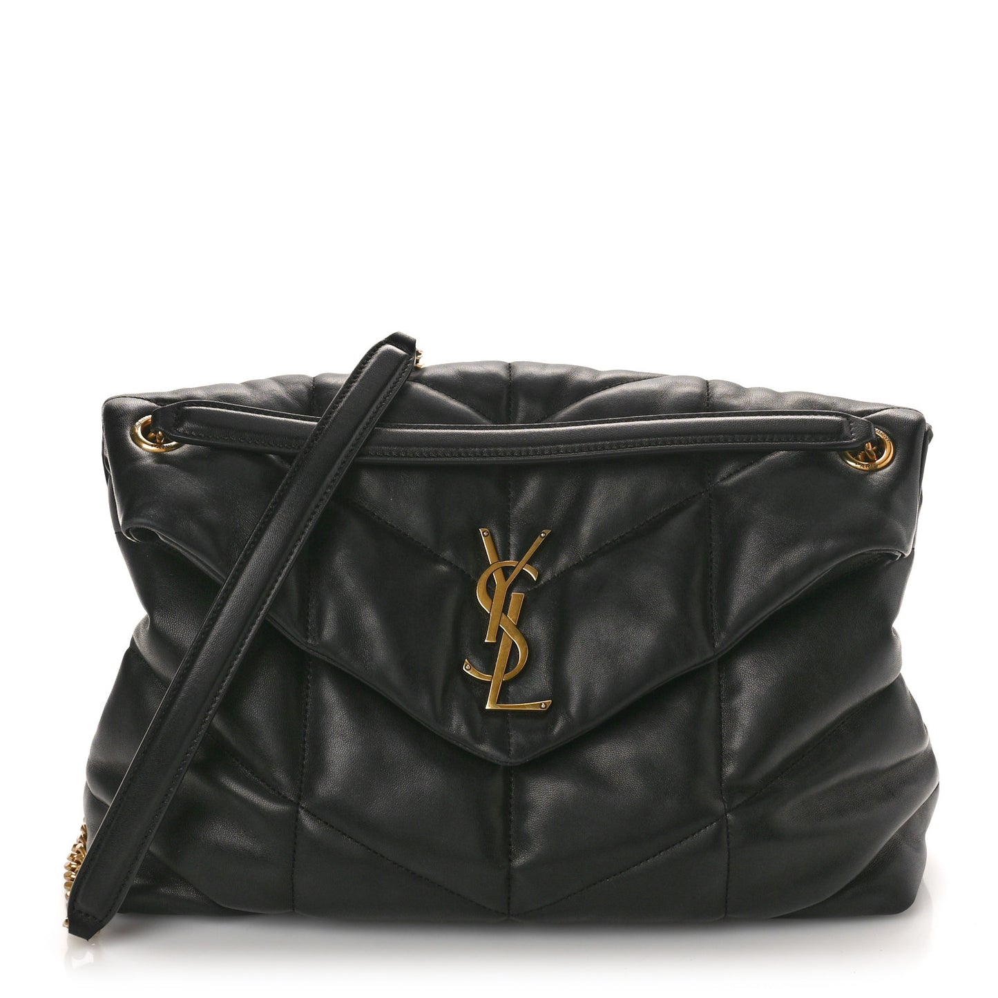 Lambskin Quilted Medium Loulou Puffer Monogram Chain Satchel Black
