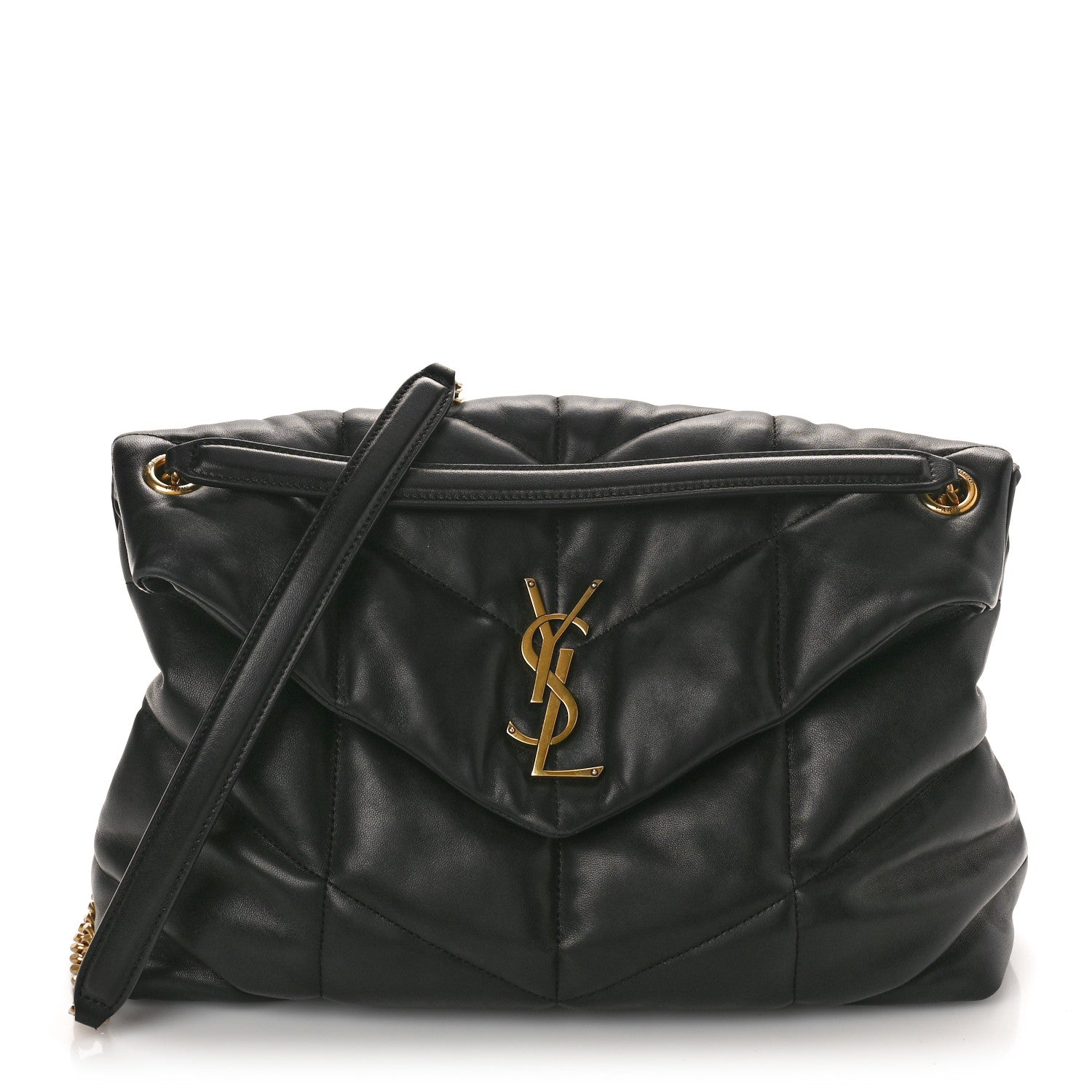 Saint Laurent Lambskin Quilted Medium Loulou Puffer Monogram Chain Satchel Black 1 of 12