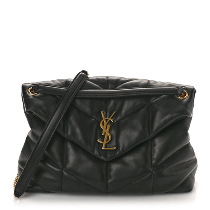 Saint Laurent Lambskin Quilted Medium Loulou Puffer Monogram Chain Satchel Black 1 of 12
