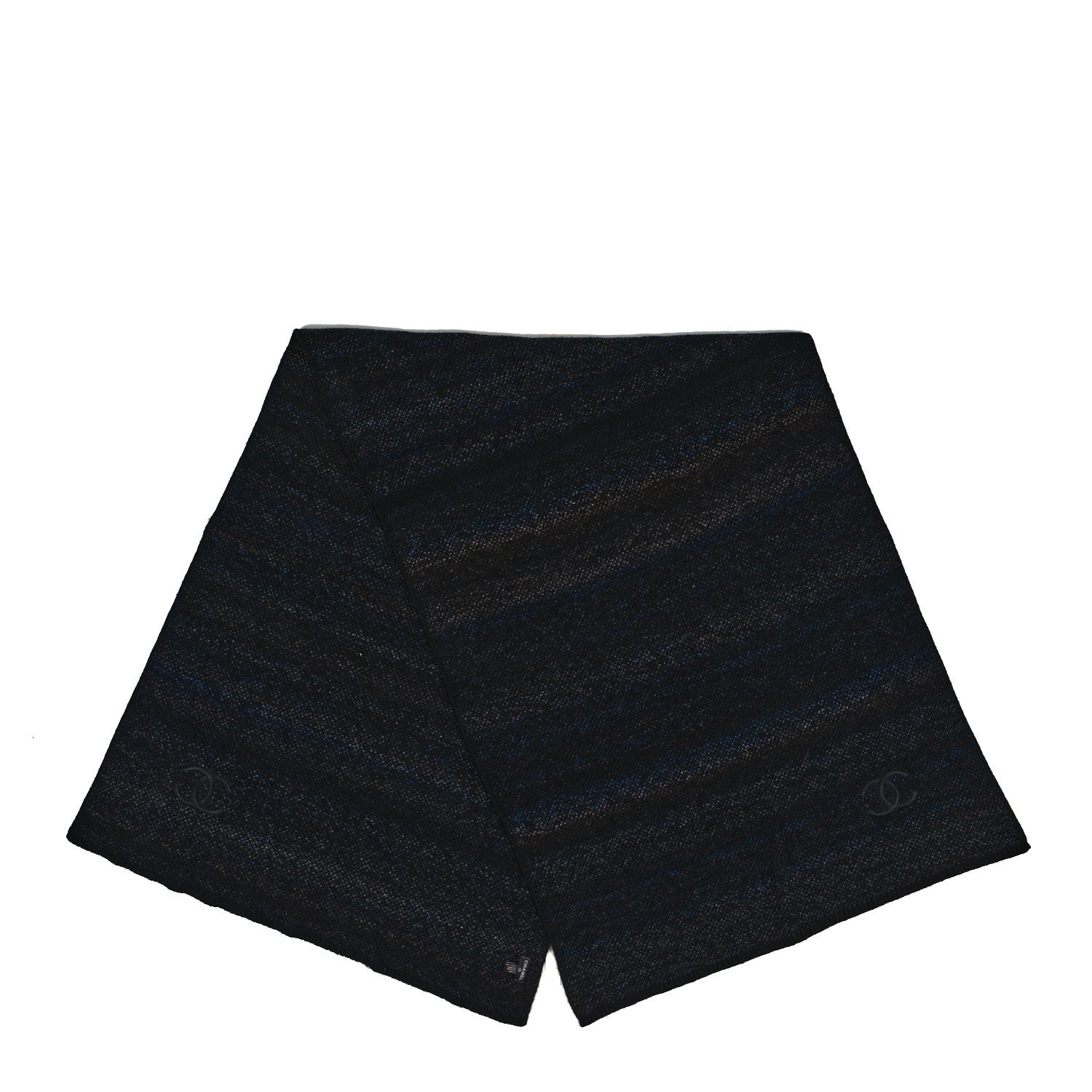 Chanel Cashmere Striped CC Scarf Black Blue 2 of 3