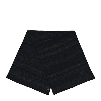 Chanel Cashmere Striped CC Scarf Black Blue 2 of 3