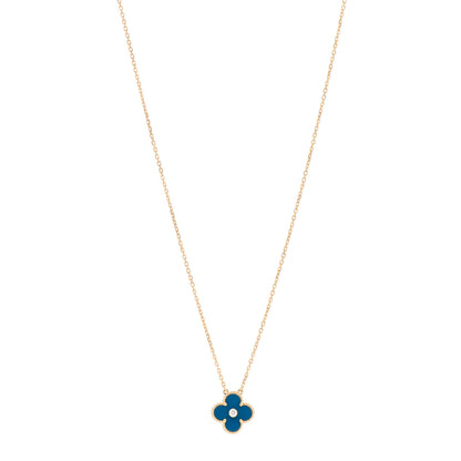 Van Cleef & Arpels 18K Yellow Gold Diamond Celestial Blue Sevres Porcelain Vintage Alhambra Pendant Necklace 1 of 4