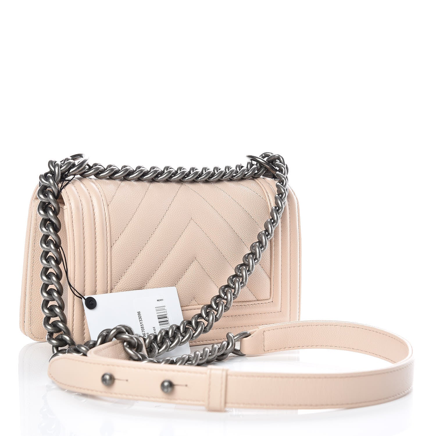 Chanel Caviar Chevron Quilted Small Boy Flap Light Beige 3 of 10