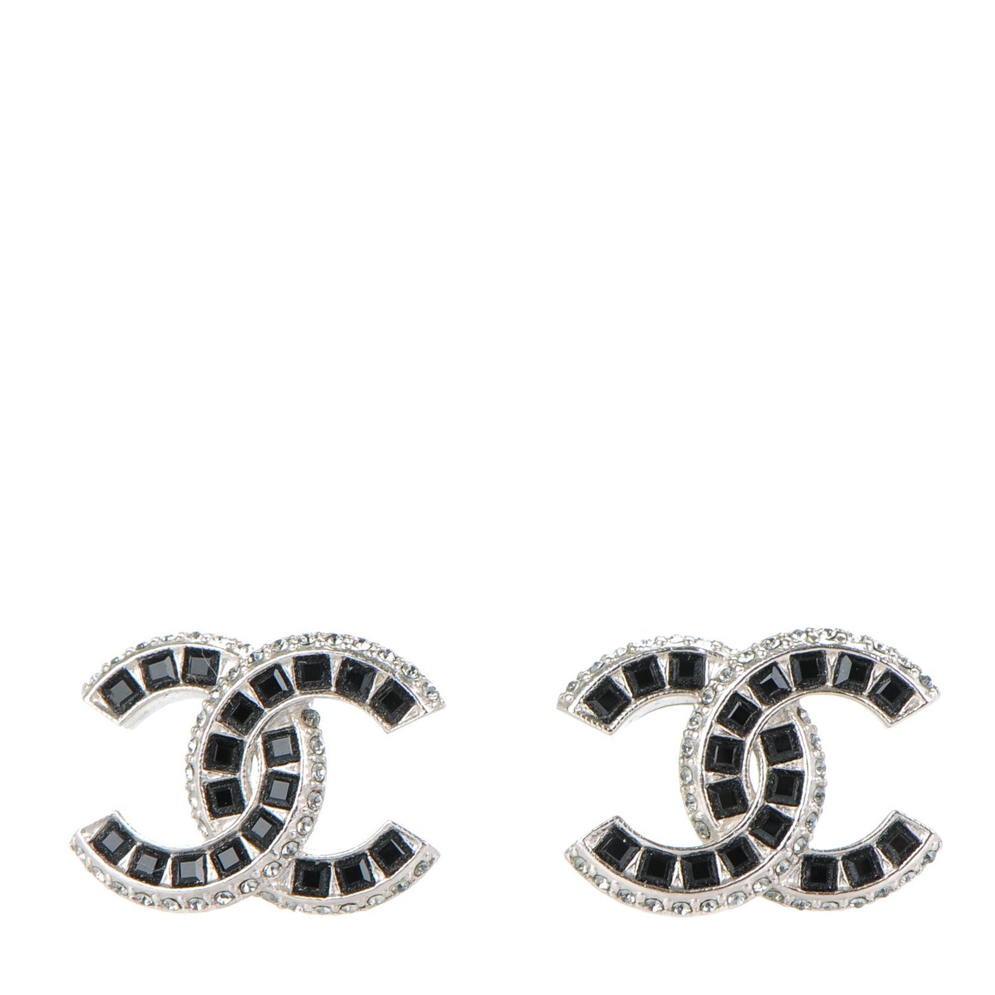 Baguette Crystal CC Earrings Silver Black