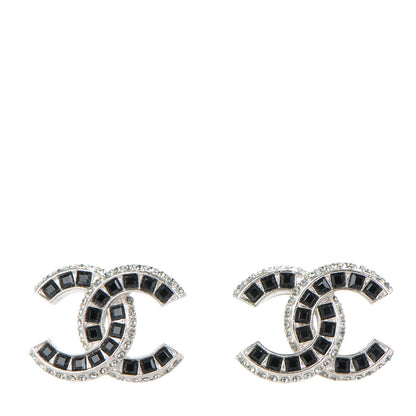 Chanel Baguette Crystal CC Earrings Silver Black 1 of 5