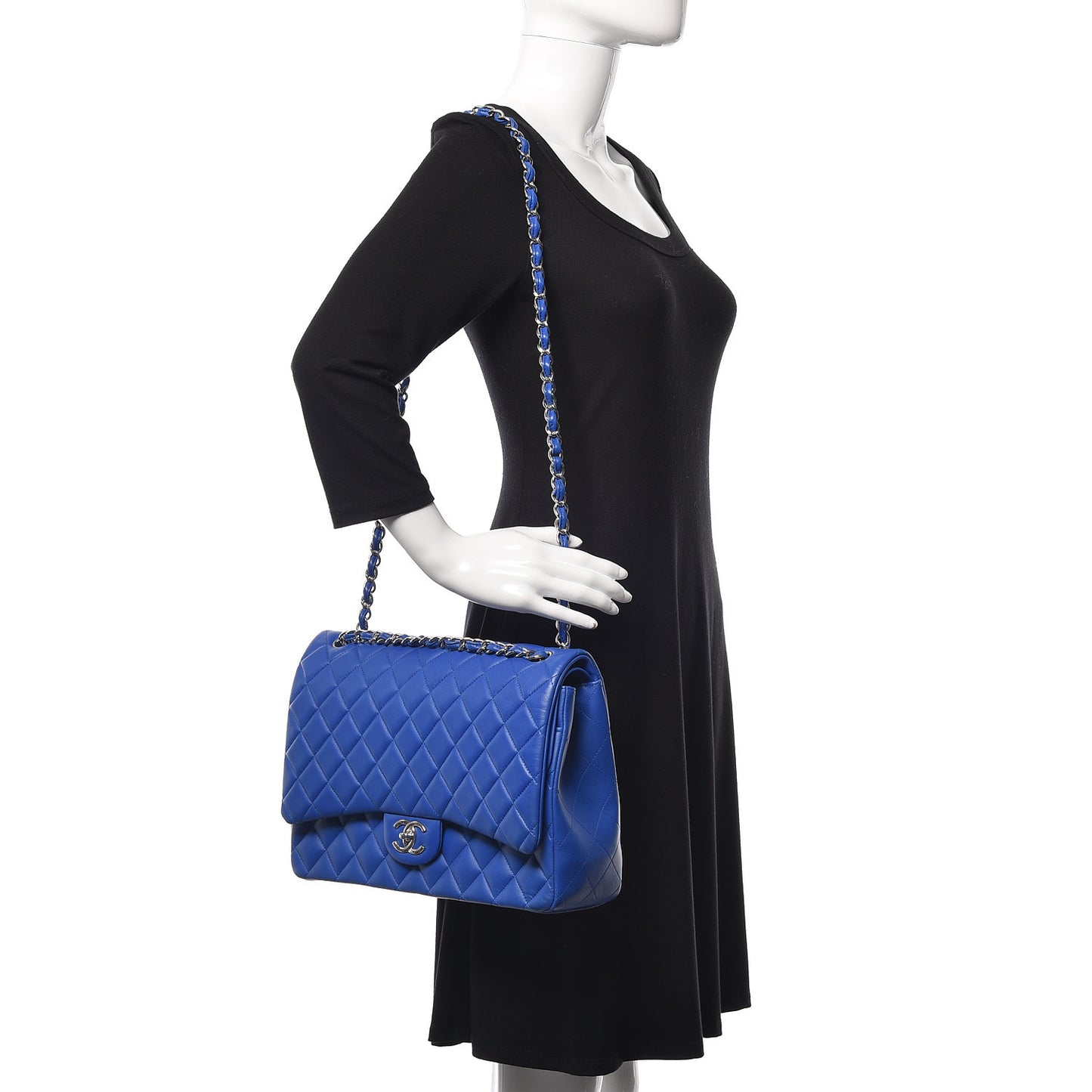 Lambskin Quilted Maxi Double Flap Blue