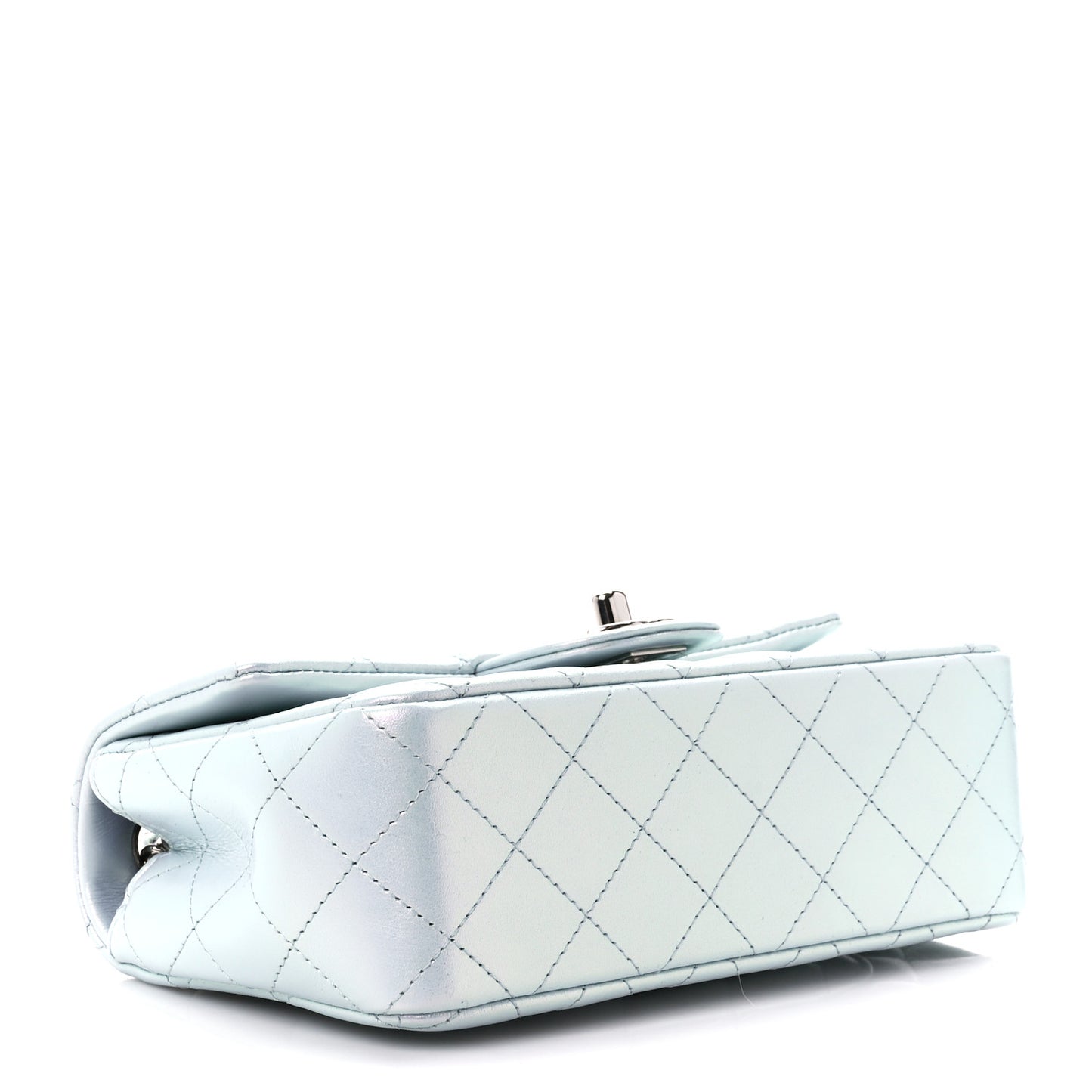 Iridescent Calfskin Quilted Mini Rectangular Flap Light Blue