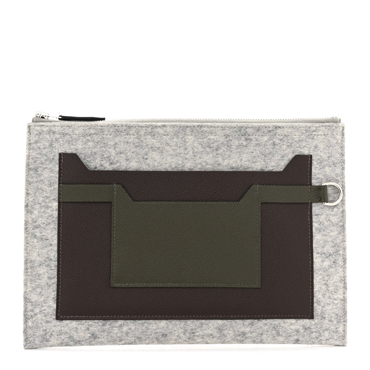 Hermes Felt Epsom Colorblock Toodoo 29 Zip Pouch Ebene Vert de Gris 1 of 8