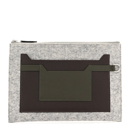 Hermes Felt Epsom Colorblock Toodoo 29 Zip Pouch Ebene Vert de Gris 1 of 8