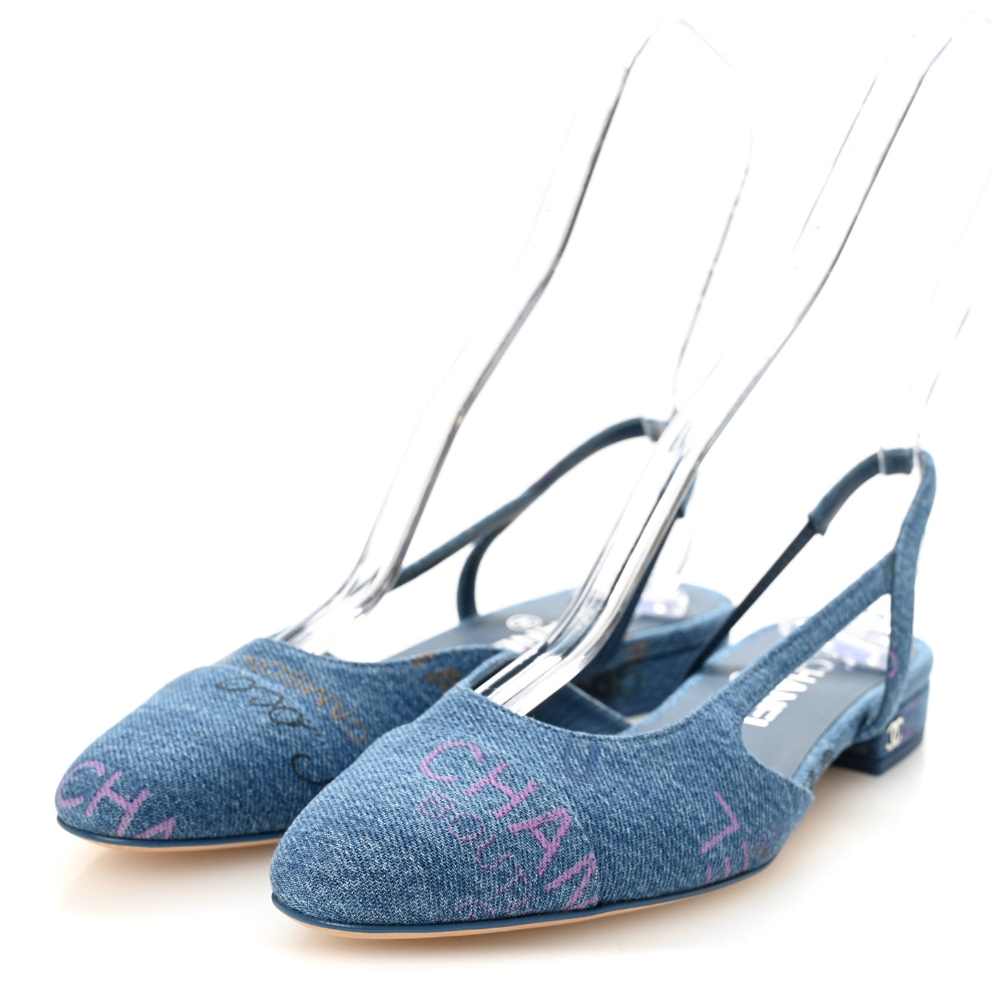 Denim Printed Denim Mood Cap Toe CC Slingback Flats 37 Light Blue Multicolor