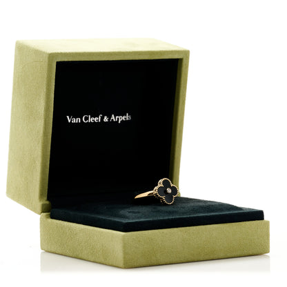 Van Cleef & Arpels 18K Yellow Gold Black Onyx Diamond Vintage Alhambra Ring 61 9.5 6 of 6