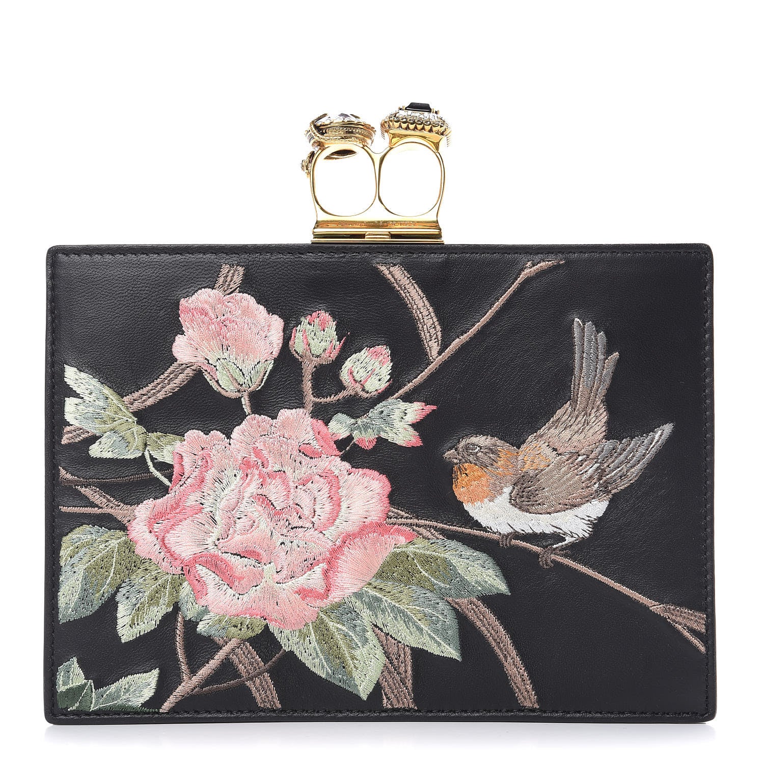 Alexander McQueen Calfskin Embroidered Knuckle Clutch Black Multi 1 of 11