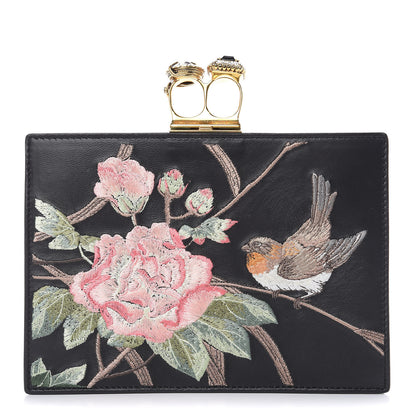 Alexander McQueen Calfskin Embroidered Knuckle Clutch Black Multi 1 of 11