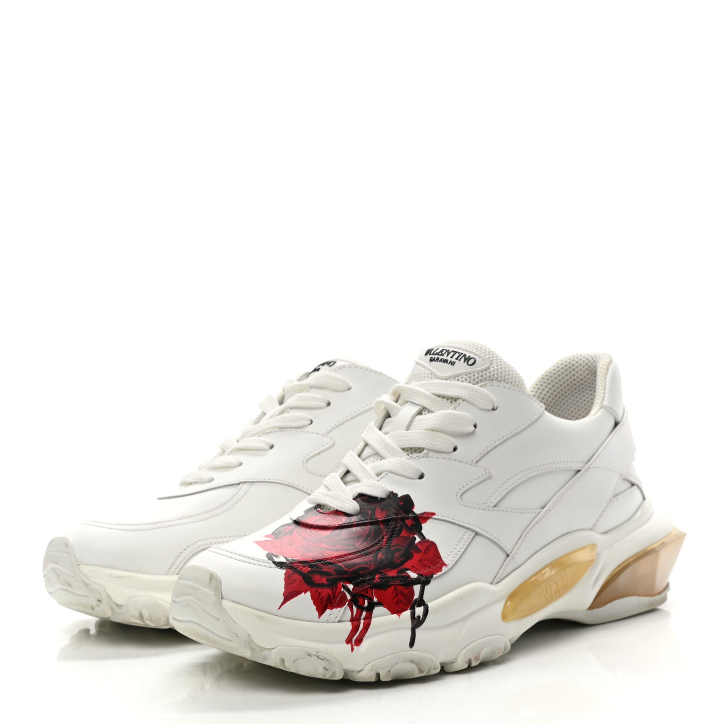 X UNDERCOVER Calfskin Womens Flower Print Bounce Sneakers 39 White Red