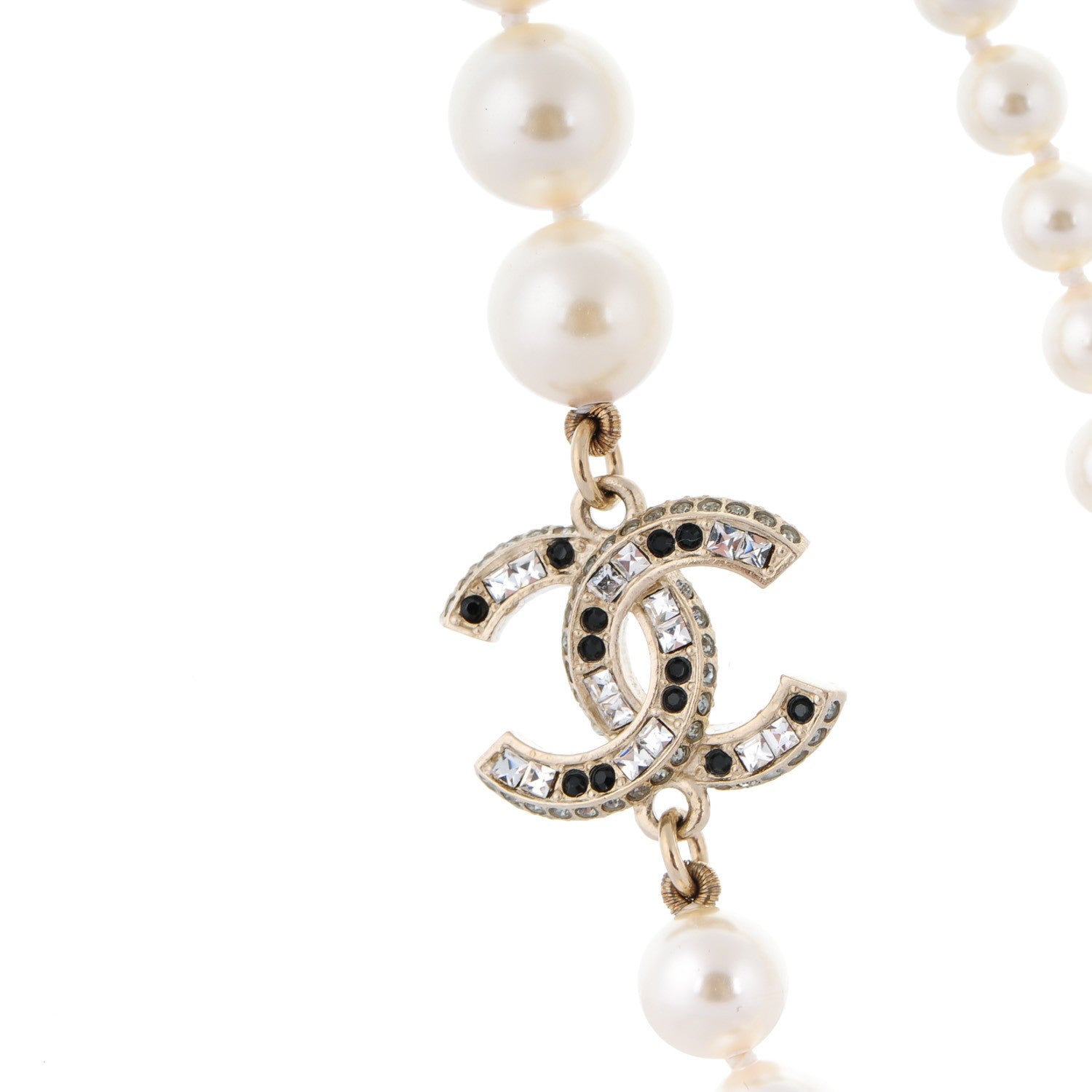 Chanel Graduated Pearl Crystal CC Long Necklace Gold Black 3 of 4