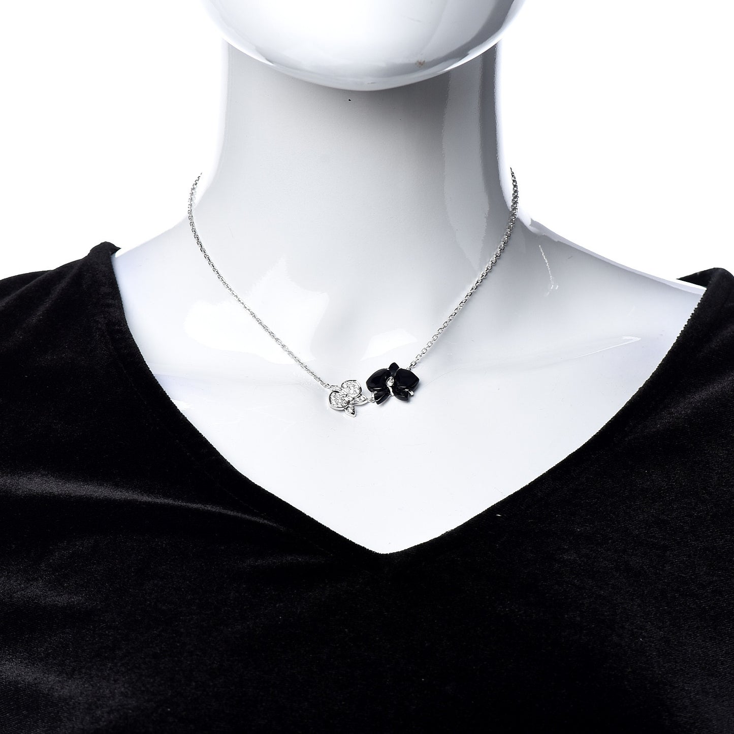 18K White Gold Diamond Black Onyx Caresse D'Orchidees Par Pendant Necklace