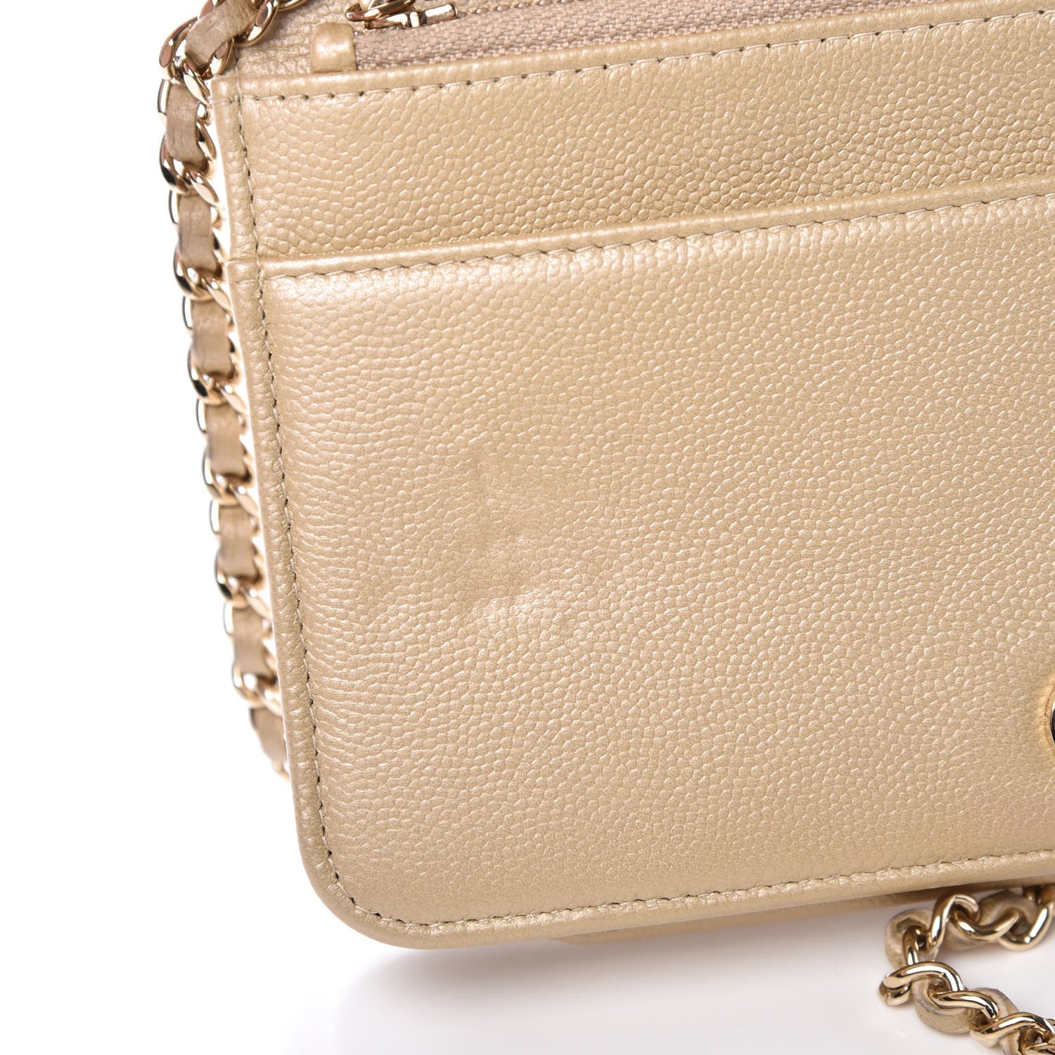 Chanel Metallic Caviar Quilted Boy Wallet On Chain WOC Light Gold 9 of 9