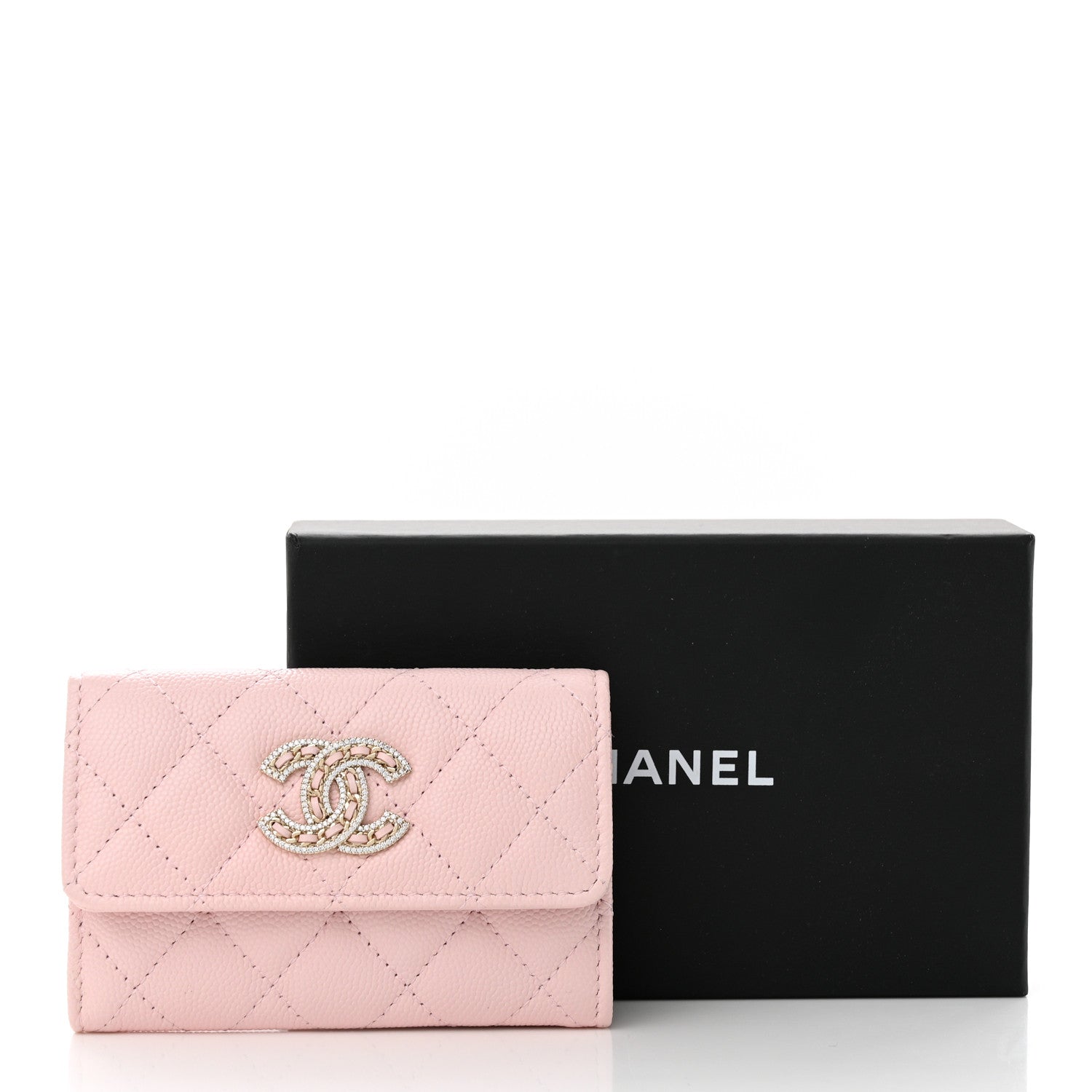 Chanel Caviar Quilted Crystal CC Flap Card Holder Pink 11 of 11