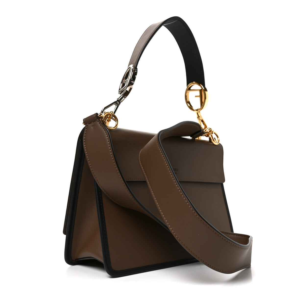 Fendi Vitello Century F is Fendi Bi-Color FF 1974 Embossed Kan I Shoulder Bag Maya Black 3 of 10