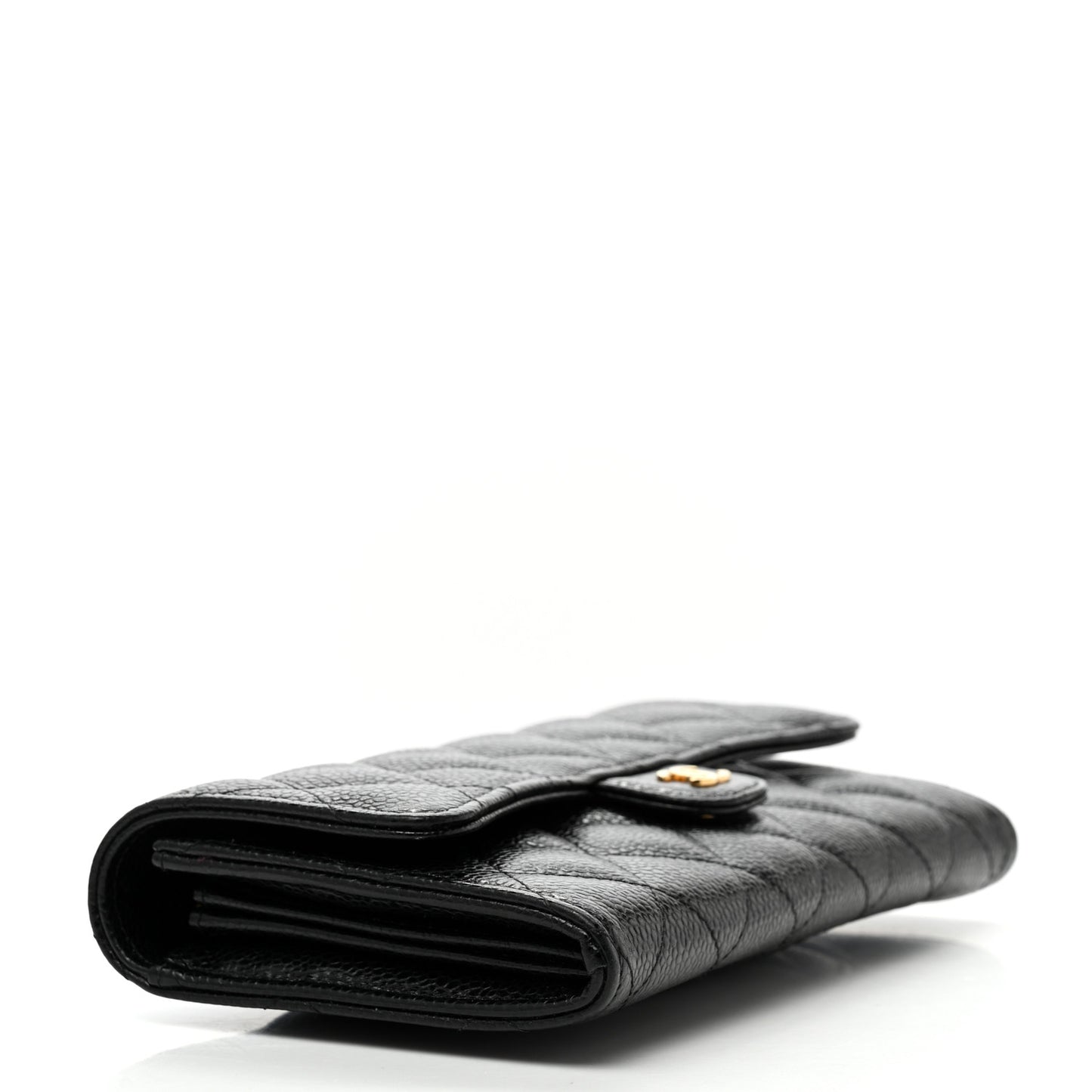 Caviar Quilted Long Flap Wallet Black