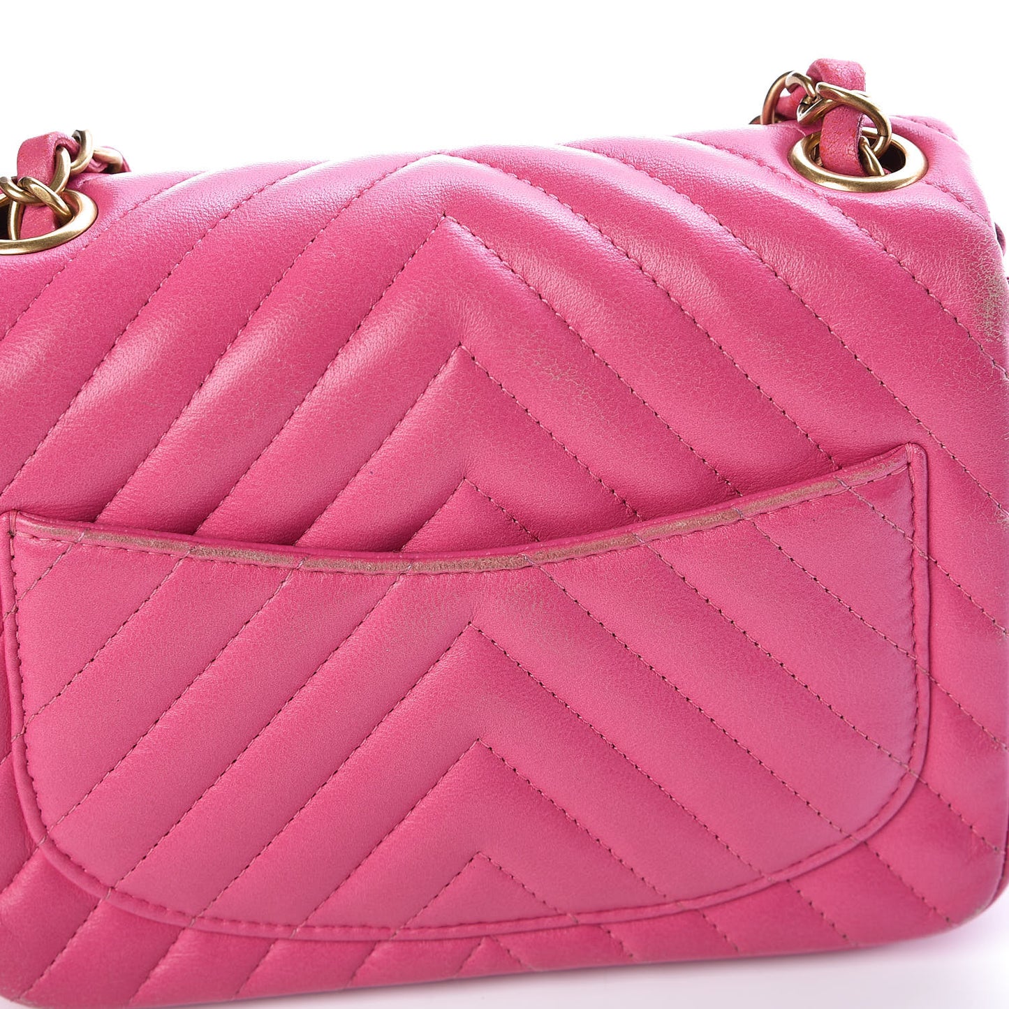 Lambskin Chevron Quilted Mini Square Flap Fuchsia