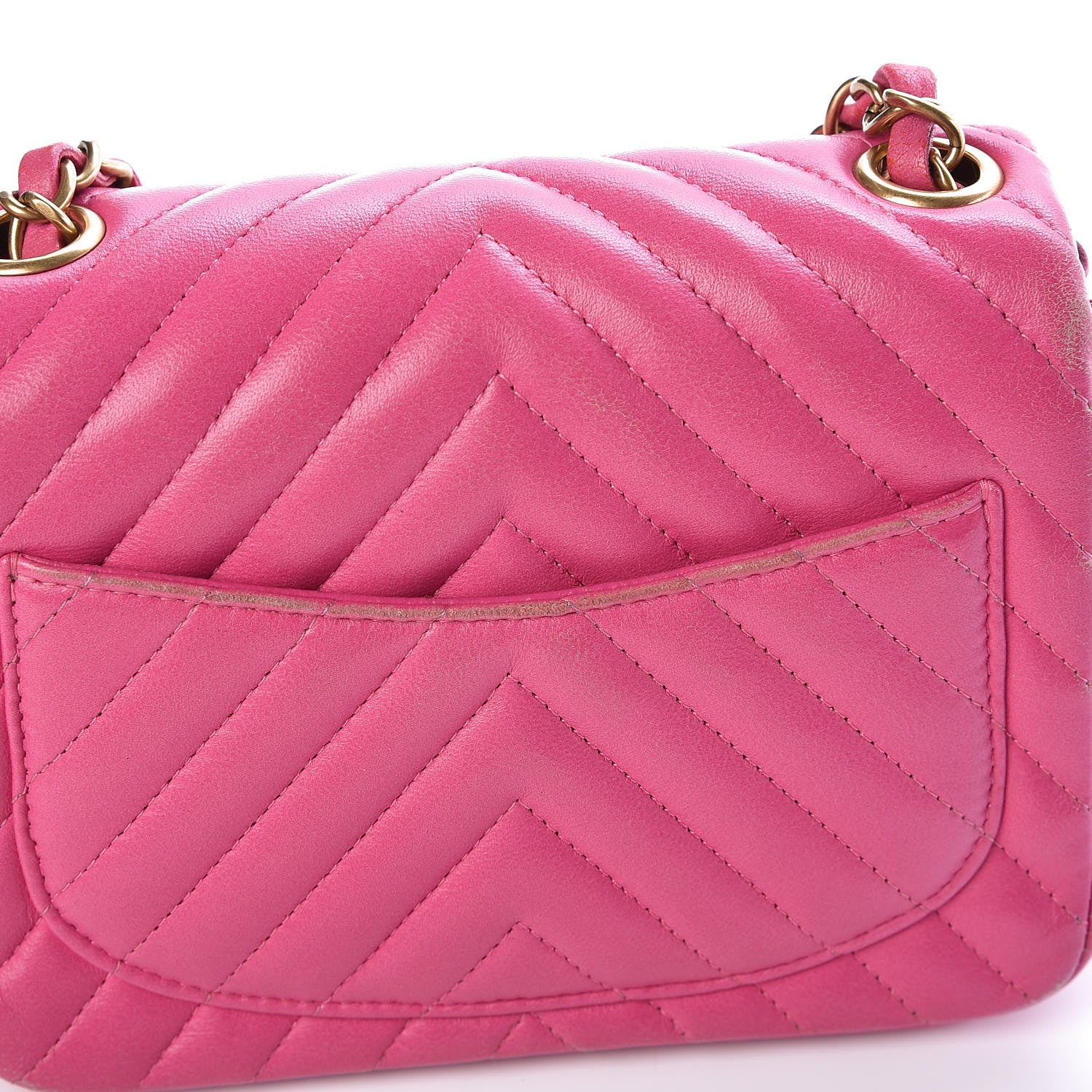 Chanel Lambskin Chevron Quilted Mini Square Flap Fuchsia 16 of 22