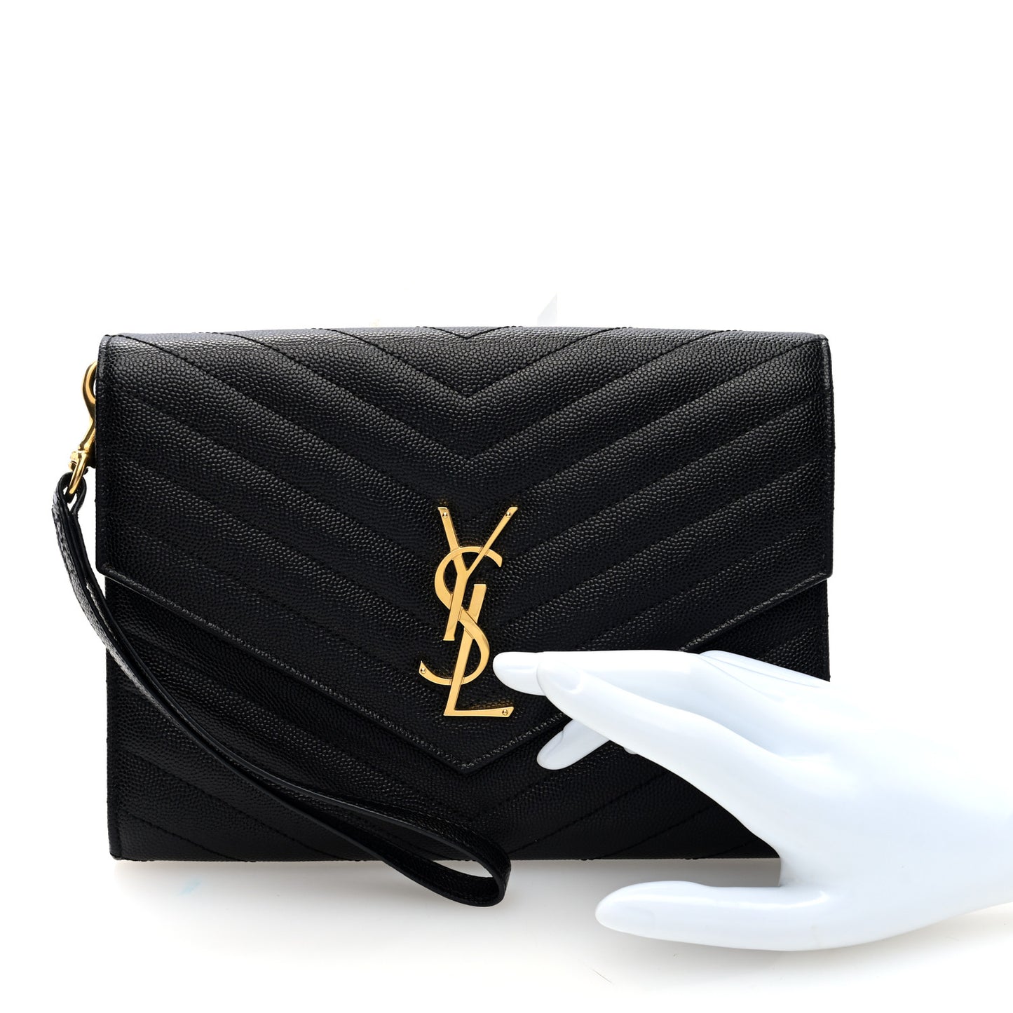 Grain De Poudre Matelasse Chevron Monogram Envelope Clutch Black