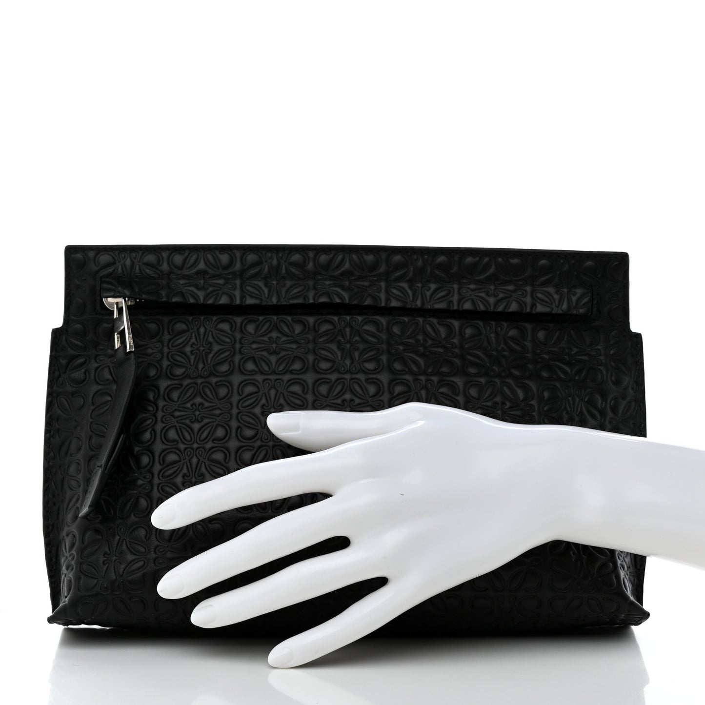 Calfskin Embossed Medium Repeat T Pouch Black