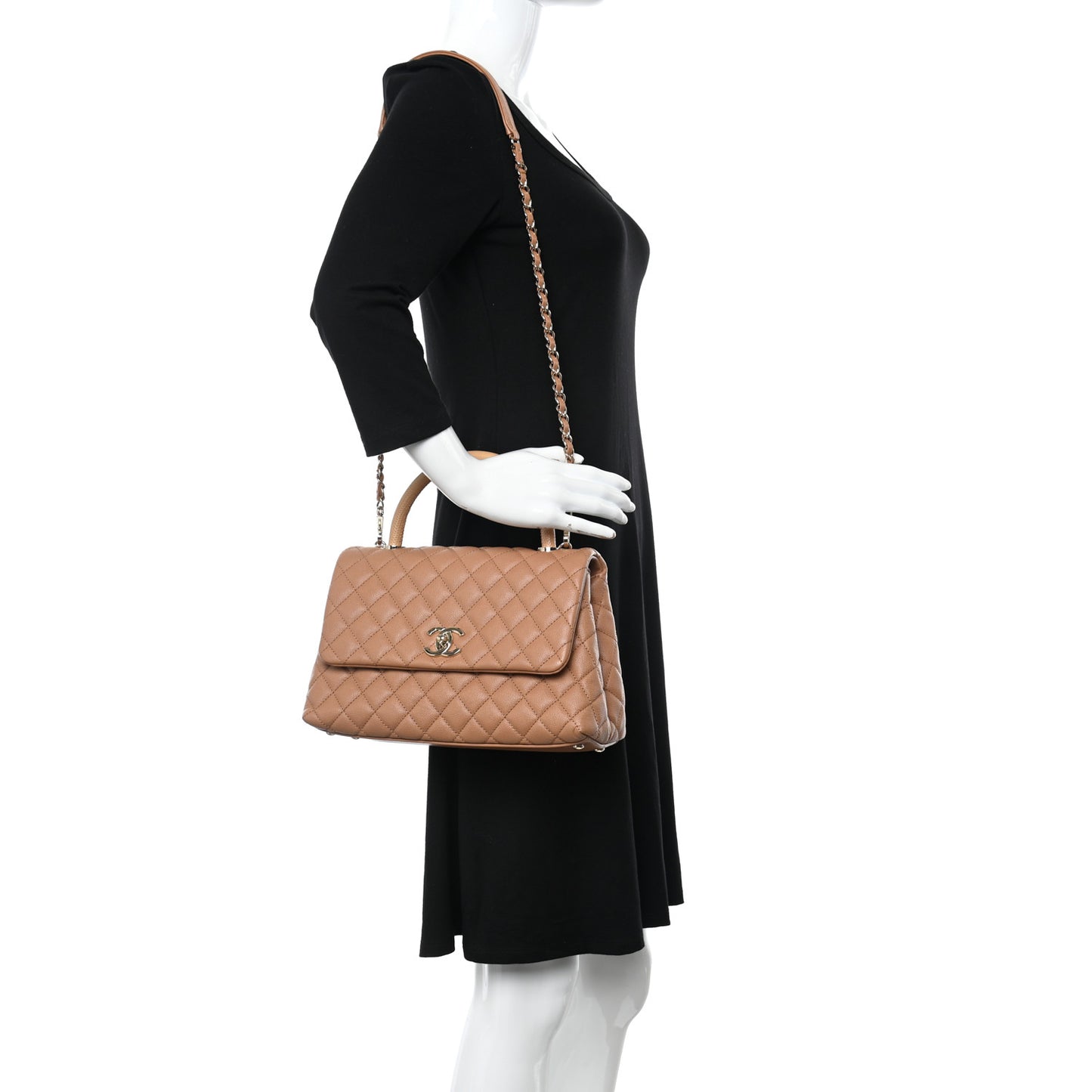 Caviar Lizard Embossed Quilted Small Coco Handle Flap Brown