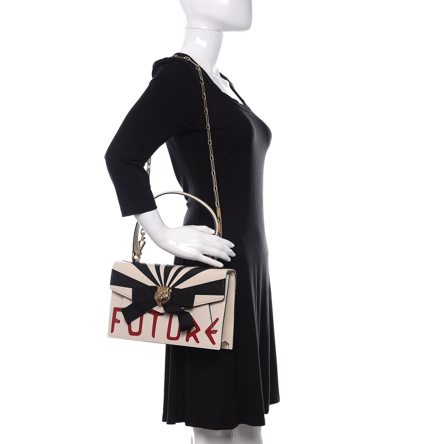 Calfskin Osiride Future Top Handle Bag Mystic White Hibiscus Red Black