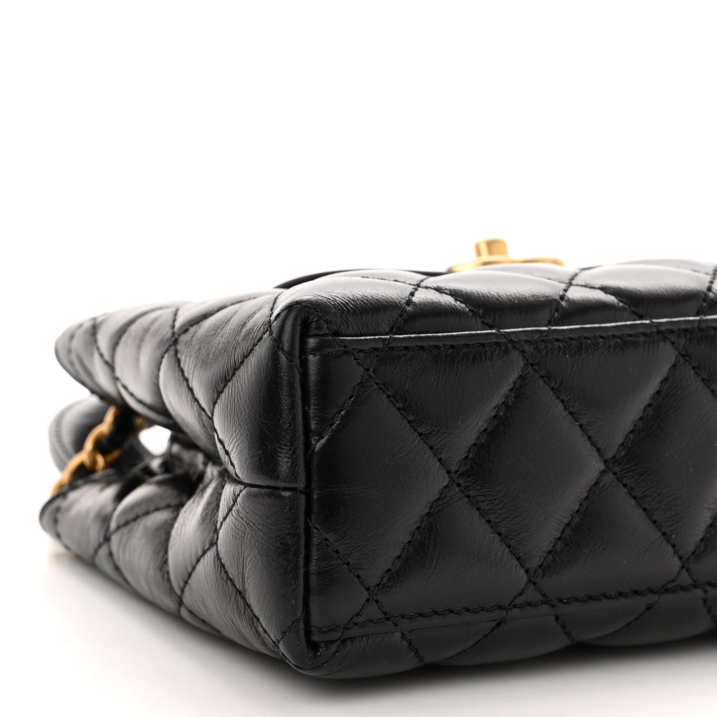 Shiny Aged Calfskin Quilted Nano Kelly Shopper Black