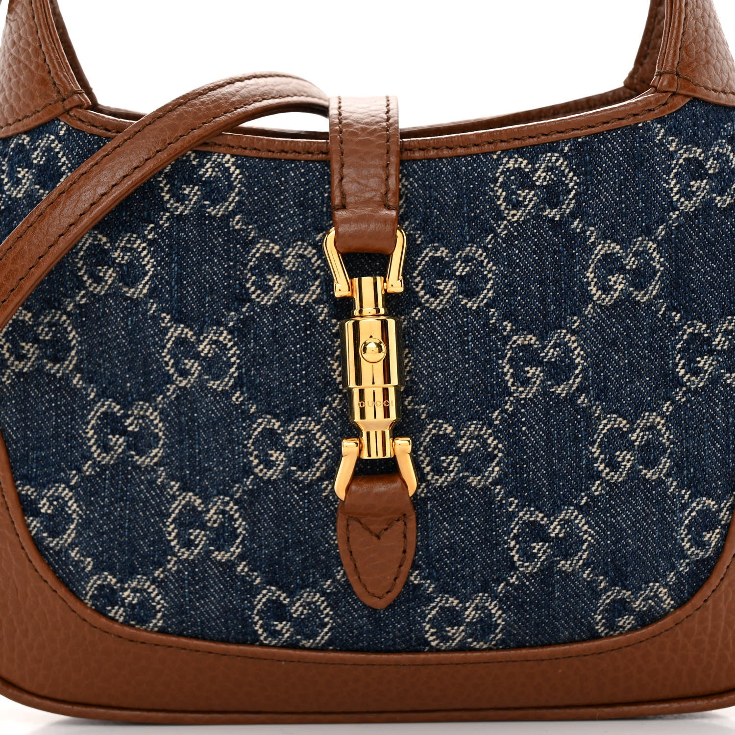Gucci New Denim GG Monogram Calfskin Mini Jackie 1961 Hobo Blue Tea Cuir 7 of 9