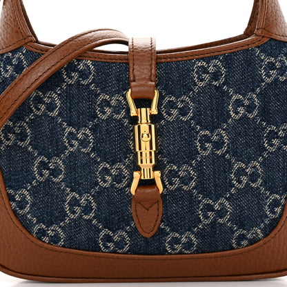 Gucci New Denim GG Monogram Calfskin Mini Jackie 1961 Hobo Blue Tea Cuir 7 of 9