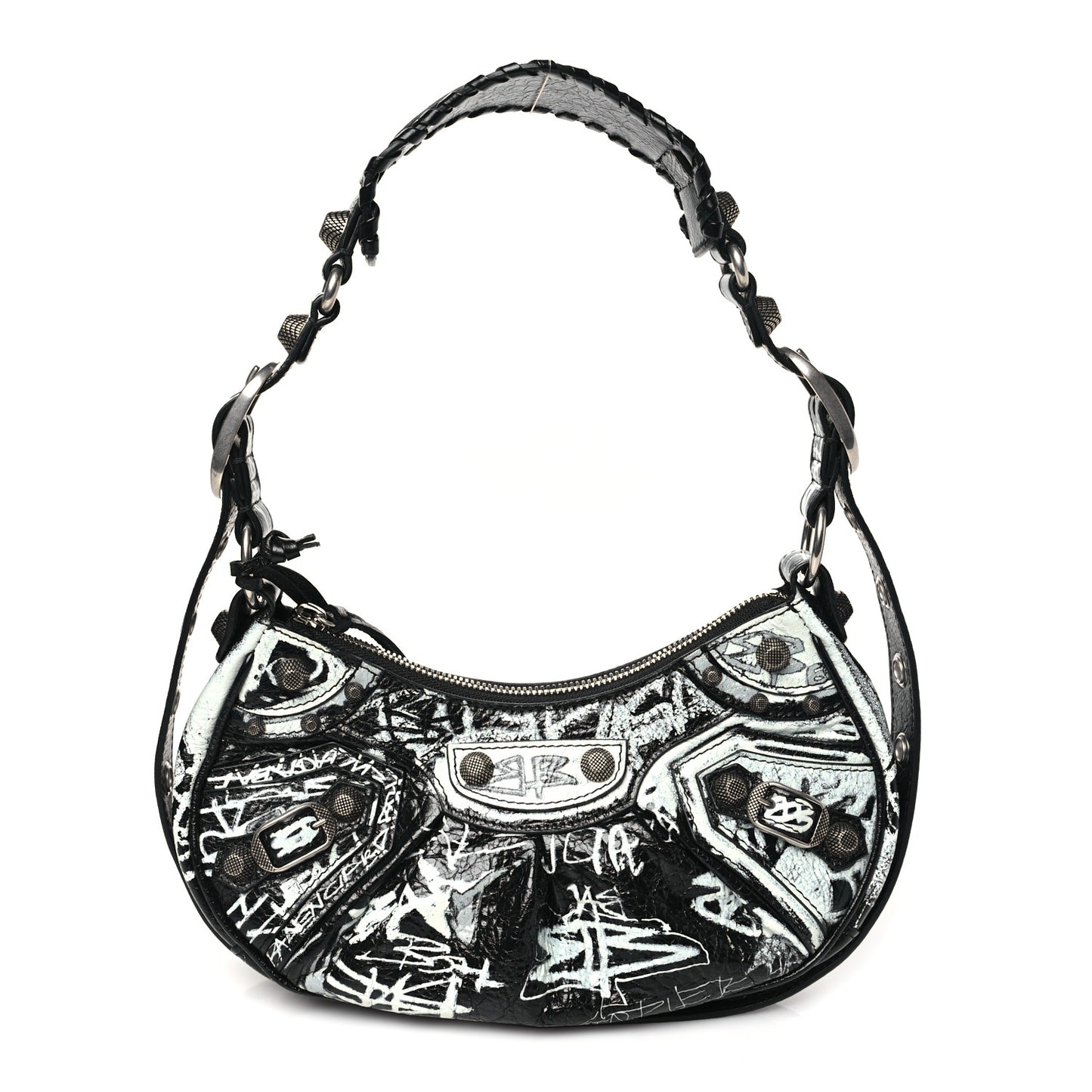 Agneau Arena Graffiti Small Le Cagole Shoulder Bag Black White