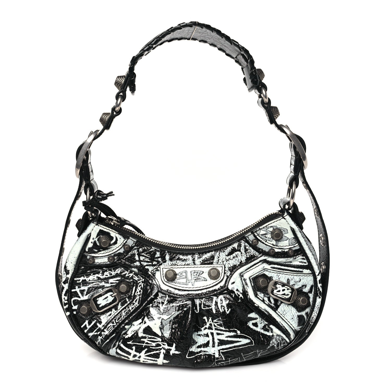 Balenciaga Agneau Arena Graffiti Small Le Cagole Shoulder Bag Black White 1 of 11