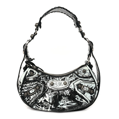 Balenciaga Agneau Arena Graffiti Small Le Cagole Shoulder Bag Black White 1 of 11