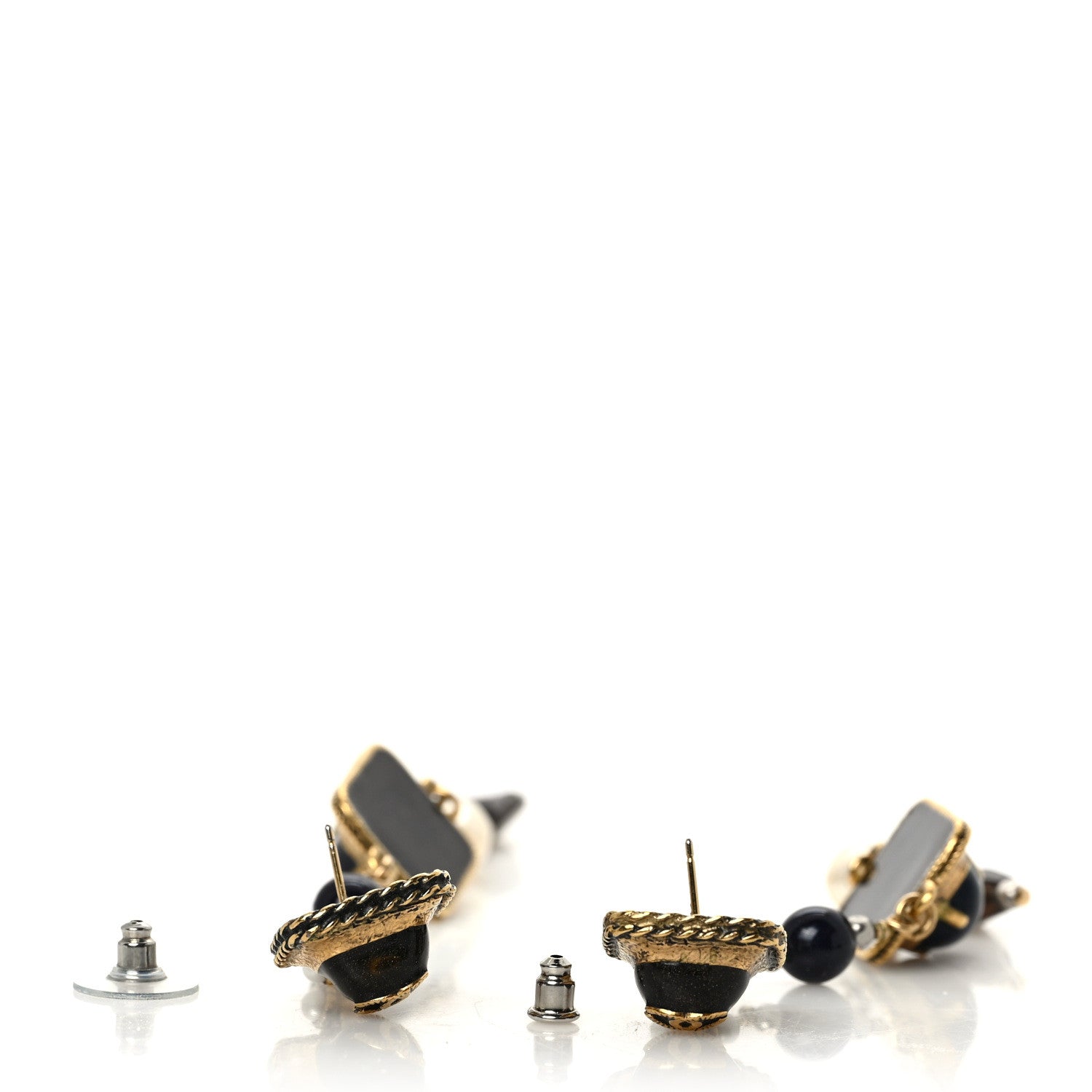 Chanel Pearl Bead CC Dangle Earrings Gold Black 3 of 4