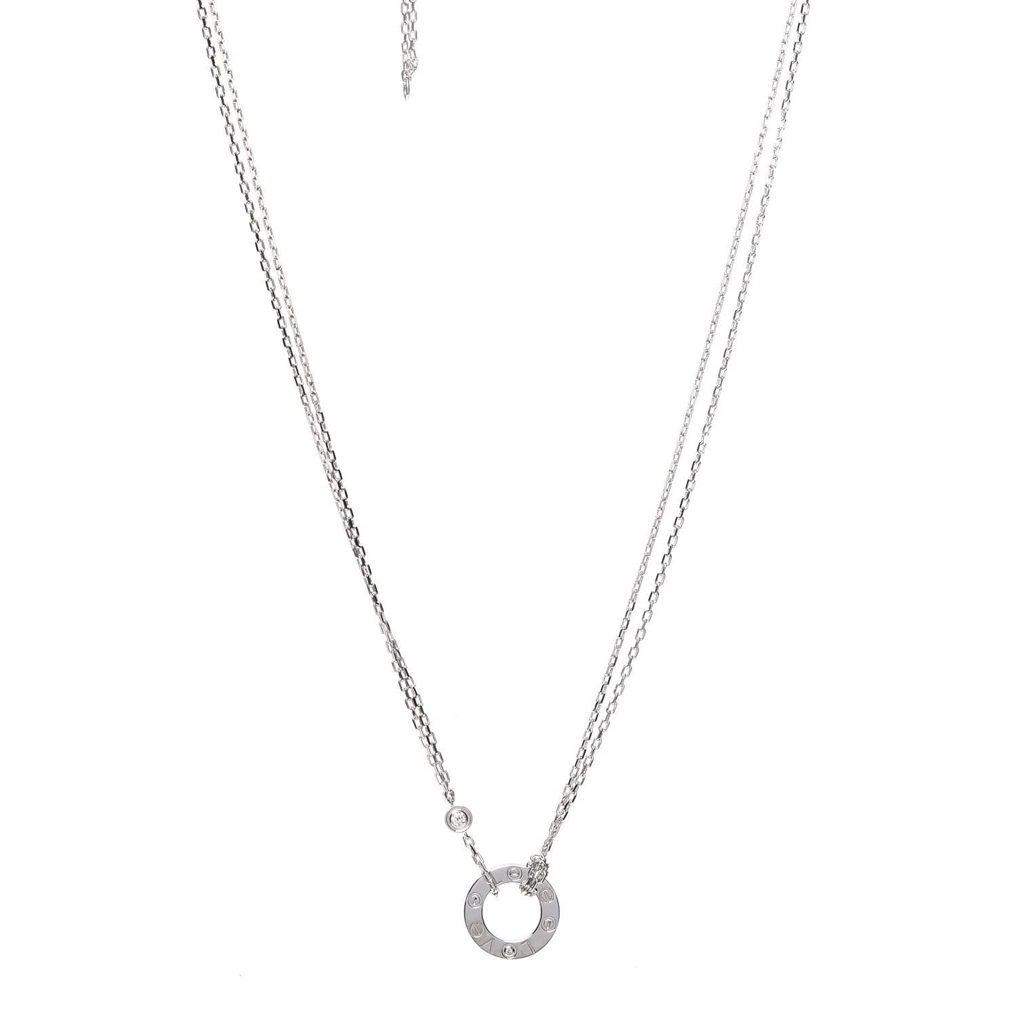 18K White Gold 2 Diamond LOVE Necklace