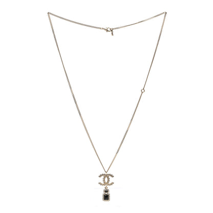 Chanel Crystal Pearl CC Perfume Bottle Necklace Black Gold 3 of 5