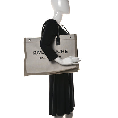 Saint Laurent Linen Calfskin Rive Gauche Tote Optic White 2 of 11