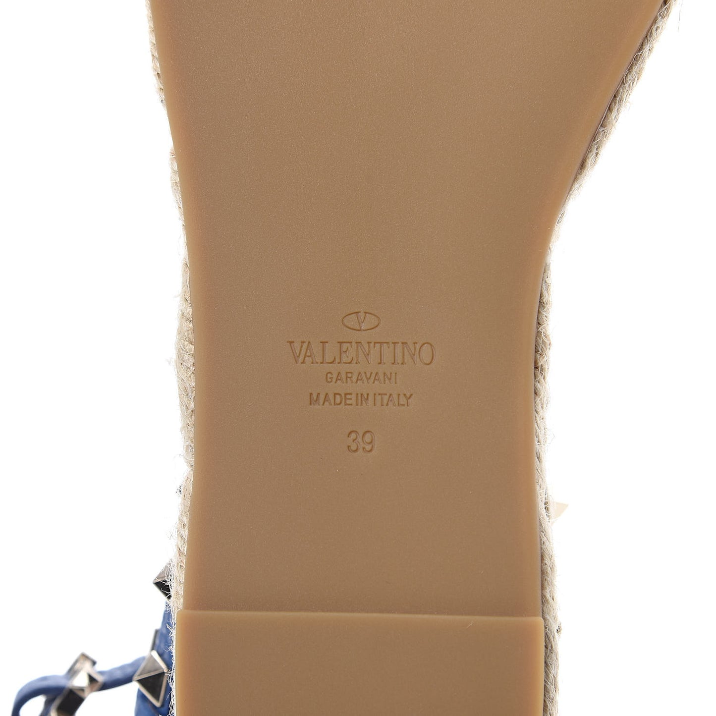 Grained Calfskin Rockstud Ankle Strap Espadrille Flat Sandals 37 Baltique