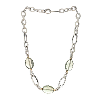David Yurman Sterling Silver 18K Yellow Gold Prasiolite Figaro Station Necklace 2 of 4