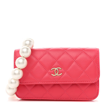 Chanel Calfskin Quilted Maxi Pearls Clutch With Chain Pink 1 of 6